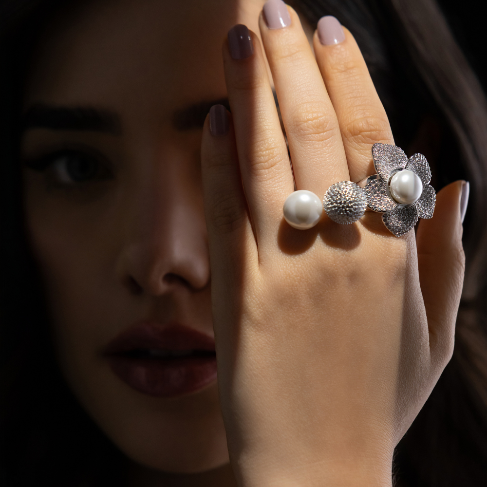 Anillo Ajustable Flor Perla