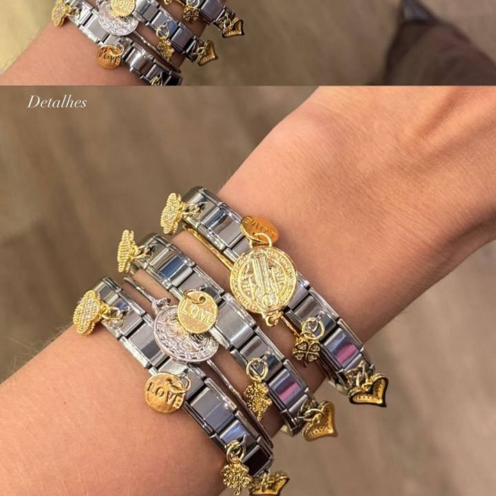 Pulsera Elástica Dúo Metales Dijes