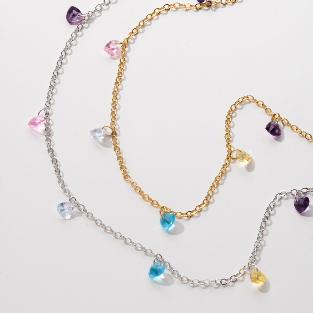 Pulsera Corazones Cristal Colores